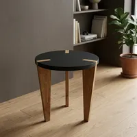 Table d'appoint ronde moderne avec pieds en bois, plateau noir, design minimaliste, meubles de salon, cadre en bois fait main