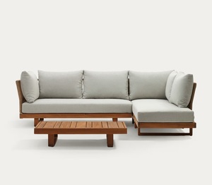 Outdoor Teak Wood <b>Sofa</b> Set with Rope Weaving and Cushions – Modern Patio Lounge Set for Garden, Villa & Resort Furniture - Product Image 3