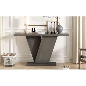Mesa Consola Clásica Versátil Mirod con Base en V y Chapa de Madera Natural para Exhibir Artículos Favoritos - Product Image 3