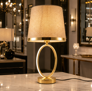 Lampe de table en métal artisanale avec abat-jour en tissu E26 LED, éclairage décoratif moderne et écologique pour salon, bureau à domicile, hôtel - Product Image 6