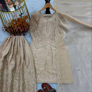 Ensemble haut et pantalon palazzo en soie brodée pour soirée, avec manches à sequins et travail manuel Dori, entièrement cousu, tenue ethnique pour femme - Product Image 2