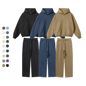 Conjunto Deportivo Unisex de Color Sólido con Capucha, Pantalones Deportivos Casuales con Cordón, Manga Larga, Corte Holgado, 100% Algodón - Product Image 1