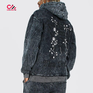Survêtement à capuche brodé floral personnalisé, coupe ample longue, délavage acide, 100 % coton, coutures durables, respirant - Product Image 4