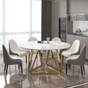 59.1 moderno di lusso \ "tavolo da pranzo rotondo in pietra sinterizzata bianco può ospitare 6-8 persone - Product Image 2