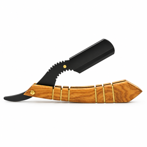 Navaja de Barbero con Mango de Madera Natural Marrón Claro y Negro, Cuchilla Reemplazable, Logotipo Personalizado, Cuchilla de Acero Inoxidable - Product Image 5