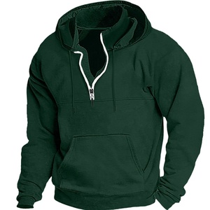Men's quarter zip pullover <b>hoodie</b> with contrast zipper trim adjustable drawstring hood front pouch pocket and ribbed hem - Product Image 5