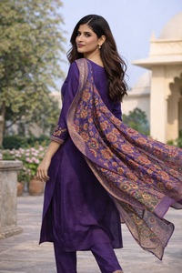 Meilleure collection de kurtis pour femmes en violet, ensemble en coton et soie à manches 3/4, entièrement cousu pour les occasions régulières et festives - Product Image 5