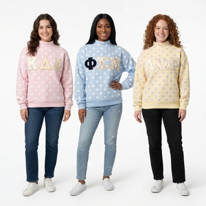 Sweat-shirt décontracté pour femme en polaire à pois avec applique brodée décorative, motif floral, col montant, chaud et doux - Product Image 5