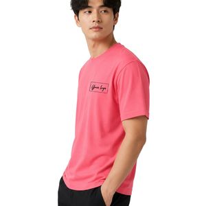 เสื้อยืดโอเวอร์ไซส์สีชมพูสำหรับผู้ชาย แขนสั้น ผ้าฝ้าย คอกลม พิมพ์ลายโลโก้ที่อก สไตล์ลำลอง สตรีทแวร์ ทรงหลวม แฟชั่นเสื้อผ้าฤดูร้อน - Product Image 1