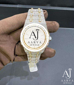 Reloj Mecánico Iced Out con Moissanita, Correa de 20mm, Cristal de Zafiro, Esfera de Acero Inoxidable Bicolor, Estilo Vintage Hip Hop Analógico - Product Image 5