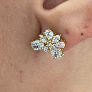 Multi Shape Lab Grown Diamond Cluster Earrings IGI Certified Oval Marquise Round Cut 14K Yellow Gold Women Fine <b>Ear</b> <b>Climber</b> Stud - Product Image 2