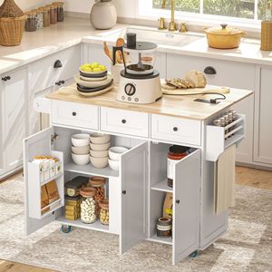 Carrello da Cucina Regolabile con Piano in Legno, Stazione di Ricarica e Design Portatile con Piano Ribaltabile - Product Image 2