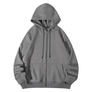 Sudadera con capucha y cremallera personalizada para hombre, de punto holgado, algodón y poliéster, con logo personalizado, estilo casual - Product Image 4