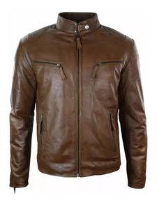 <b>Men</b>’s Slim Fit Brown Leather <b>Jacket</b> – Genuine Leather Casual <b>Biker</b> Moto <b>Jacket</b> Stylish Fitted Outerwear Wholesale - Product Image 1