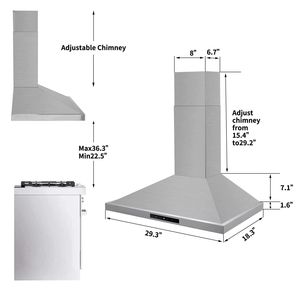 Cappa da cucina convertibile da 30 pollici in acciaio inossidabile, 450 CFM, senza condotto/con condotto, luce LED, deflettore, cappa aspirante da 30 pollici - Product Image 5