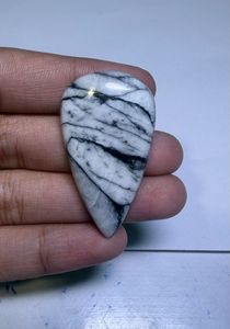 Cabochon de Jaspe Pinolithe Naturel, Pierre Précieuse en Cristal pour Création de Bijoux, Fourniture de Pierres de Guérison, Blanc et Noir - Product Image 3