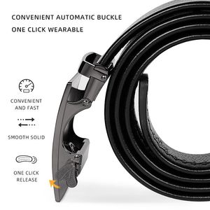 Cinturones de Cuero Genuino de Alta Calidad con Hebilla Automática de Acero para Hombre, Correa Sólida Informal, con Logotipo Personalizado - Product Image 4