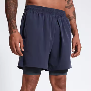Shorts de sport athlétiques pour hommes, 100 % polyester, tissu respirant, doublure de compression, shorts de performance 2 en 1 - Product Image 2
