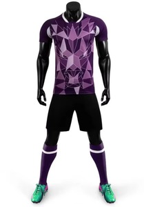 Custom Blue Geometric Soccer Jersey Set Men's Short Sleeve Moisture Wicking Polyester <b>Athletic</b> Fit All Seasons Crew Neck - Product Image 6