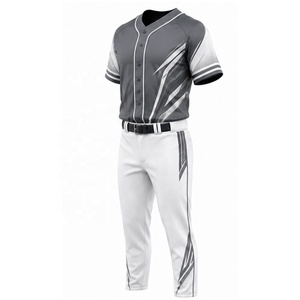 Ensemble de maillots de baseball personnalisés pour adultes, uniforme de softball respirant, imprimé, à manches courtes, avec boutons sur le devant, tenue d'équipe, pantalon blanc - Product Image 3