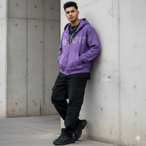 Sweat à capuche oversize streetwear délavé à l'acide avec logo sérigraphié, strass personnalisés, épaules tombantes, effet usé, unisexe, avec fermeture éclair - Product Image 2