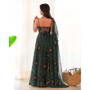 Aayna Ropa CHIFFON COLOR VERDE BANDHEJ ANARKALI TRAJE SET XS - Product Image 3