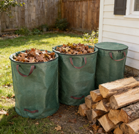 Conteneur à déchets de jardin en plastique à base ronde pliable pour l'élimination des feuilles saisonnières et des débris de haies, sac vert