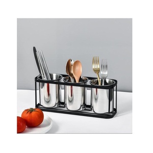 Porta palillos y cucharas de acero inoxidable con dos compartimentos, organizador de cubiertos metálico. - Product Image 5