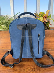 กระเป๋าเป้หนังนิ่มสีฟ้าสำหรับใส่รองเท้าบูทหนังกลับหลังปักลายดอกไม้แบบตะวันตกกระเป๋าเป้ใส่แล็ปท็อปหนังวัวสุดหรูเดินทาง - Product Image 5