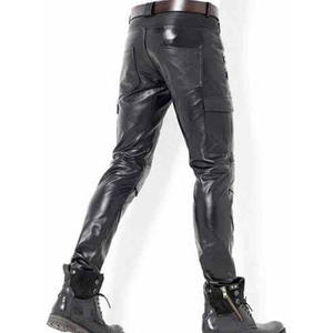 Pantalon en cuir véritable pour homme, coupe droite, taille mi-haute, sur mesure, streetwear, imperméable, respirant, en cuir de vachette, pour l'hiver et les activités de plein air - Product Image 3