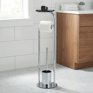 Support de rouleau de papier toilette moderne en métal chromé réglable sur pied pour rangement de salle de bain domestique – Vente OEM - Product Image 1