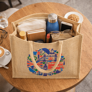 Bolsa de Yute Laminada con Logotipo Personalizado, Asas de Cuerda, Tamaño Mediano, Reutilizable, para Compras, Regalos, etc. Bag House - Product Image 3