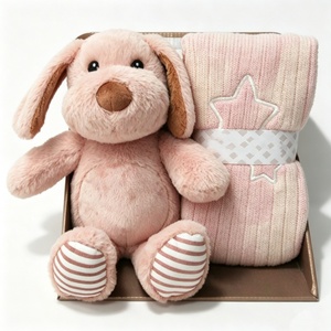 Customized newborn plush,pink puppy plush and knitted <b>blanket</b> gift set,baby gift <b>box</b> with dog stuffed toy & star knit <b>blanket</b> - Product Image 5