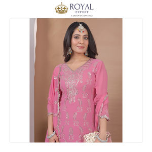 Suministro Directo de Fábrica al por Mayor: Traje Sharara de Georgette Sintético Pesado con Dupatta de Georgette y Bordados, Estilo Indio - Product Image 5