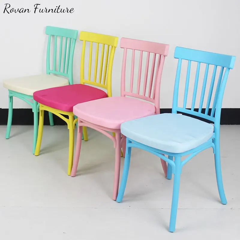 Novo design por atacado cadeiras de festa de plástico coloridas para crianças mais baratas em resina pp usadas para eventos