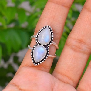 Anillo de piedra lunar, anillo de plata de ley 925, piedra lunar arcoíris natural, joyería de boda - Product Image 2