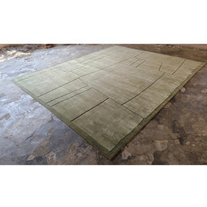 Alfombra Moderna Hecha a Mano de Lana Verde, Alfombra Contemporánea con Borde, Alfombra de Lujo para Sala de Estar, Alfombra de Tamaño Personalizado - Product Image 2
