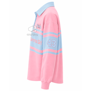 เสื้อรักบี้ลายทางสำหรับผู้หญิง Gamma Phi Delta Sorority แขนยาว คอปกโปโล สีตัดต่อ ปักลายกราฟิก - Product Image 3