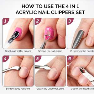 Kit de coupe-cuticules en acier inoxydable, pousse-cuticules et dissolvant double face, coupe-ongles acrylique, outils de manucure et pédicure 4-en-1 pour la maison et le salon - Product Image 4