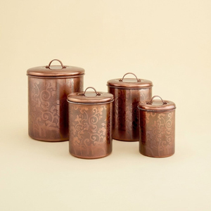 4-Piece Hand-Hammered Antique Copper Canister Set Airtight Stainless Steel Food Storage <b>Jars</b> For Kitchen Countertop Organization - Product Image 4