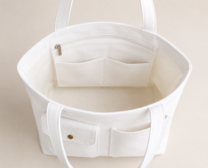 <b>White</b> Canvas Fashion Tote <b>Bag</b> 16 in with Front Pockets Customized Closure for Shopping & Travel - Product Image 5