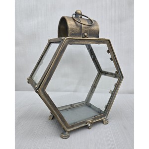 Hexagon <b>Brass</b> <b>Lantern</b> with Glass Panels and Decorative Base for Home Decoration Durable Finish - Product Image 6
