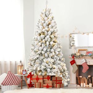 Albero di Natale innevato preilluminato da 2,1 m con 1.064 punte in filo di alluminio, perfettamente soffiato e sagomato, 400 luci calde - Product Image 3
