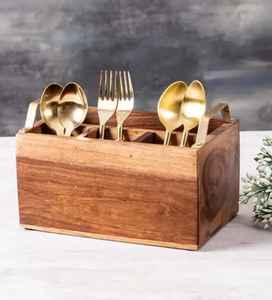 Organizador de Cubiertos de Madera Impresa con Múltiples Compartimentos, Caja de Almacenamiento Decorativa para Mesa de Cocina - Product Image 5