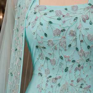 ชุดราตรีทรงเอไลน์สีฟ้าอ่อนปักลายหรูหรา แขนเสื้อคลุมโปร่งบาง ดีไซน์เนอร์แม็กซี่เดรสสำหรับผู้หญิง งานแต่งงาน งานเลี้ยง งานพิธีการ - Product Image 3