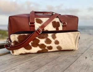 Sac de voyage robuste en cuir de vachette style urbain avec fermeture éclair 36-55L Premium LHDB-0168 - Product Image 5