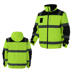 Hi Visibility <b>Reflective</b> Polyester Work <b>Jacket</b> <b>Men</b> with Hood and Safety Stripes - Product Image 6