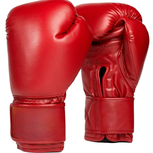 Red PU Boxing Training Gloves With <b>Velcro</b> Closure Breathable For Adults 14 Years & Up Unisex Martial Arts Use - Product Image 1