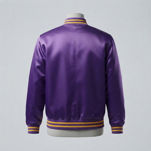 REDDITO SPORTS Men's <b>Purple</b> <b>Varsity</b> <b>Jacket</b> Solid Color Turn-down Collar Button Closure Casual Autumn Wear Regular Fit Satin - Product Image 3