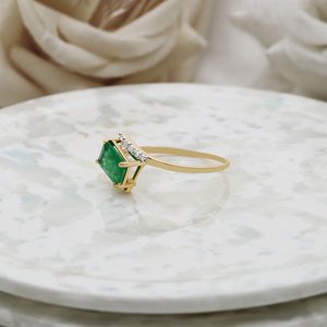 14K Solid Yellow <b>Gold</b> East West Emerald Cut Green Emerald Diamond Bypass <b>Ring</b> Fine Jewelry Wholesale Gemstone <b>Ring</b> for Women Gif - Product Image 3